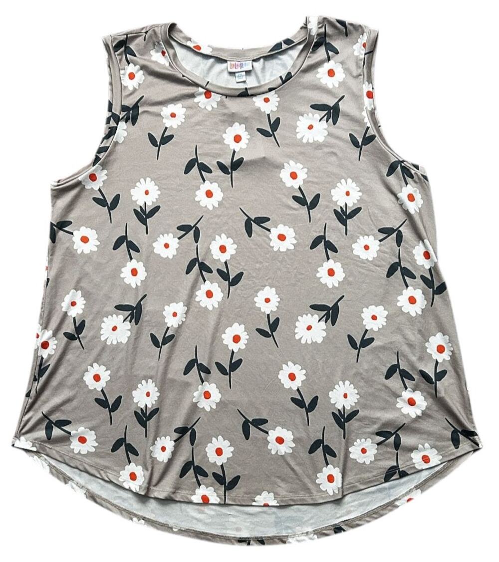 NWT LuLaRoe Cocoa Gray Daisy-Print Sleeveless Top 2XL